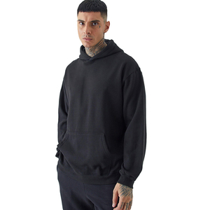Sudadera con Capucha Extra Grande para Hombre, Negra, de Algodón y Felpa, Color Sólido, Diseño Casual con Bolsillos, Tejida, para Otoño - Product Image 2