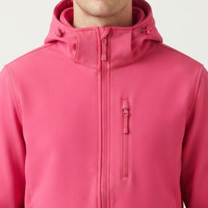 Veste à capuche rose pour homme, fermeture éclair intégrale, coupe-vent, vêtement d'extérieur décontracté, coupe régulière, couleur unie, matière polyester, pour l'automne - Product Image 4