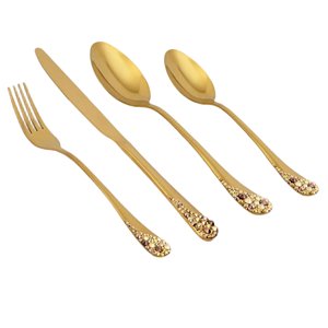 Elegante Juego de Cubiertos con Patrón Verde Dorado, Cubertería de Acero Inoxidable Apta para Lavavajillas, Vajilla para Bodas, Uso Doméstico y en Restaurantes - Product Image 2