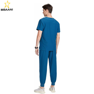 Scrubs Set for <b>Men</b> — Classic V-Neck Stretch Top & Jogger <b>Pants</b> <b>Yoga</b> Waistband, 8 Pockets - Product Image 2