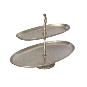 High Demanded Oval Hammered Metal <b>Cake</b> <b>Stand</b> With Handle Decorative Silver Aluminum Dessert Serving Platter For Wedding Decor - Product Image 1