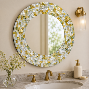Round Mother of Pearl <b>Wall</b> <b>Mirror</b> | Handmade Sea Shell Decorative Vanity Accent <b>Mirror</b> | Luxury Home Living Room Bedroom Decor - Product Image 2