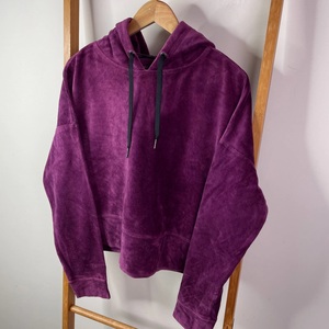 Sudadera con Capucha para Mujer, Talla Grande, Color Morado, de Terciopelo, Corta - Product Image 3