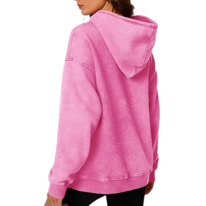 SILKZON INDS Hoodie streetwear original personnalisé en coton tricoté vieilli avec logo brodé sur le devant et manches tombantes pour femme - Product Image 4