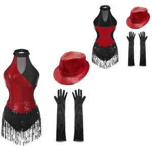 Traje de Danza Latina para Mujer, Body con Flecos, Guantes y Sombrero, para Tango, Jazz, Samba, Baile de Graduación, Clases de Baile, Cha-Cha - Product Image 2