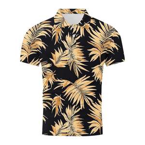 เสื้อเชิ้ตแขนสั้นลายใบปาล์มสีดำทองสำหรับผู้ชาย ผ้าถักเนื้อนุ่ม ระบายอากาศได้ดี ผลิตจากโพลีเอสเตอร์/คอตตอน 180 กรัม ดีไซน์ทันสมัย - Product Image 1