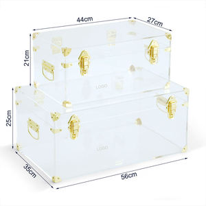 Clear Acrylic <b>Storage</b> Trunk Set 3 Tier Rectangular <b>Box</b> with Gold Hardware for Closet Organization Modern Style Durable - Product Image 3