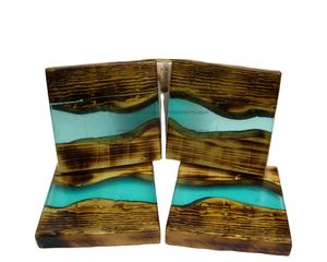 ถาดรองแก้วไม้อะคาเซียหินอ่อนทรงสี่เหลี่ยมลายผึ้งทำจากเรซินทางเรขาคณิตประกายตามธรรมชาติถาดรองแก้วที่ดีที่สุดพร้อมแผ่นกันลื่น - Product Image 1