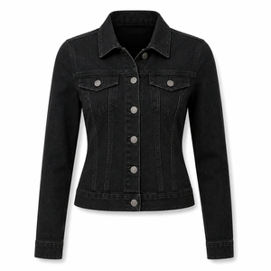 Chaqueta vaquera para mujer con cuello de pana, cierre de cremallera frontal, manga larga, estilo otoñal, corta - Product Image 2