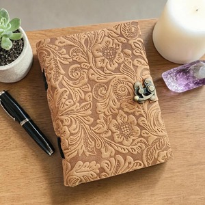 Embossed <b>Leather</b> Journal, Deckle Edge Diary, Travel Sketchbook - Product Image 4