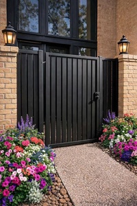 Rustic-style Wrought Iron Exterior Gate Featuring Vertical Slat Design Finished Surface <b>Swing</b> Open Push Pull Operation - Product Image 3