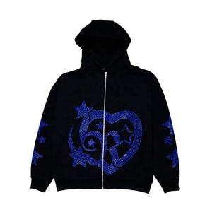 Oversize Acid Wash Hoodie Sudaderas con capucha de marca de alta calidad Zip Up Rhinestone Hoodie - Product Image 2