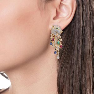 14K <b>Solid</b> <b>Gold</b> Multi Gemstone Panther Stud <b>Huggie</b> Earrings with Moissanite - Product Image 4