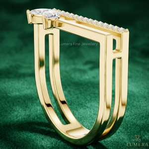 Luxury Geometric Moissanite <b>Ring</b> 18K Gold Plated Double Band <b>Open</b> <b>Ring</b> with Pavé Bar and Marquise Stones for Wome - Product Image 3