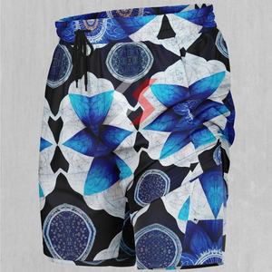 Shorts de Baño para Hombre con Estampado Geométrico, Secado Rápido, Cintura con Cordón, Traje de Baño Informal con Bolsillos, Patrón Azul y Blanco - Product Image 6