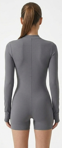 Combinaison de yoga à quart de zip pour femme, justaucorps de compression à manches longues pour la gym, combinaison courte de yoga avec passe-pouce - Product Image 2