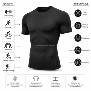 เสื้อเบสเลเยอร์ผู้ชายคุณภาพสูง ทรงคอมเพรสชั่น รับผลิตแบบ OEM ออกแบบพิเศษสำหรับนักกีฬา ระบายอากาศได้ดี เหมาะสำหรับวิ่ง - Product Image 1