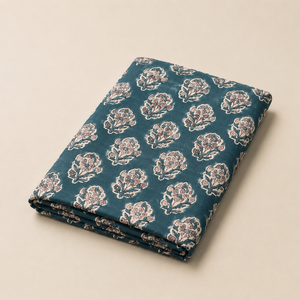 Tela de Algodón Estampada a Mano con Diseño Floral Buta en Color Verde Azulado Oscuro, Suave y Transpirable, para Confección de Kurta y Decoración del Hogar - Product Image 3