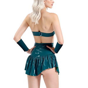 Women High Waist <b>PU</b> Leather Mini <b>Skirt</b> Solid Color Shiny Pleated Sexy Club Style All Seasons Wear - Product Image 3