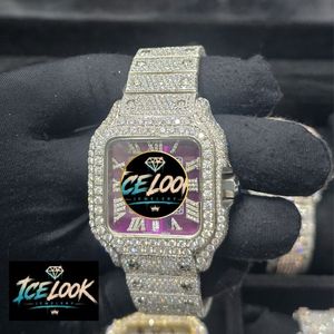 Montre mécanique à cadran carré avec bracelet en cristal, cadran violet, strass, bijoux de mode pour hommes - Product Image 2