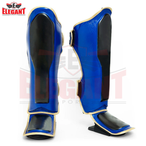 Protège-tibias de boxe en cuir bleu-noir de bonne qualité, meilleur fournisseur à prix raisonnable, équipement de boxe protecteur avec fermeture auto-agrippante - Product Image 5