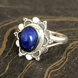 Designer <b>Lapis</b> <b>Lazuli</b> Gemstone 925 Sterling Silver Handmade Flower <b>Ring</b> Jewelry Women Bohemian Style - Product Image 4