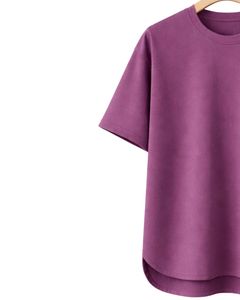 Camiseta Oversize Personalizada Morado Ciruela para Hombre, con Dobladillo Curvo, Hombro Caído, Cuello Redondo, Algodón Liso, Estilo Urbano, Verano - Product Image 4