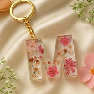 Premium Transparent Resin Key <b>Ring</b> Featuring <b>Initial</b> Letter Charm and Colorful Decorative Filling for Gifts - Product Image 1