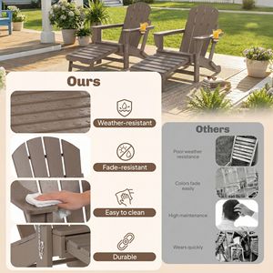 Set di 2 Sedie Pieghevoli Adirondack in HDPE per Braciere con Poggiapiedi Retrattile e Portabicchieri Marrone - Product Image 4