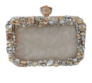 Elegante Bolso de Mano de Resina con Adornos de Piedras Blancas para Fiestas - Beige Mármol - Product Image 3