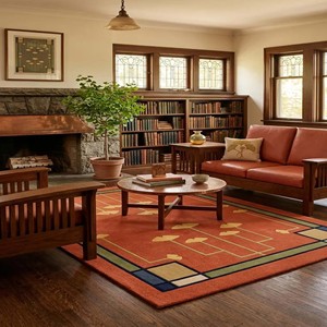Alfombra de Lana Naranja Inspirada en el Arte y la Artesanía, con Borde Floral Hecho a Mano, Estilo Misionero, para Sala de Estar, Dormitorio, Decoración Vintage - Product Image 6
