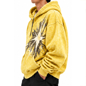 Sweat à capuche zippé pour homme en molleton délavé, coupe ample, style streetwear, avec poignets côtelés en French Terry. Vente en gros, fabrication sur mesure OEM ODM. - Product Image 2