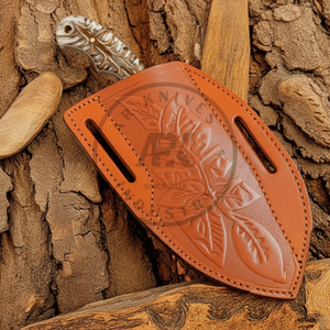 Cuchillo de caza tipo BullCutter de acero de Damasco al por mayor, hoja fija, mango de resina epoxi, funda de cuero, logotipo personalizado OEM, 3 años de garantía - Product Image 2