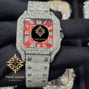 นาฬิกาข้อมือเพชรทรงสี่เหลี่ยมหรูหรา Pahal Jewels หน้าปัดสีแดง คริสตัลแซฟไฟร์ ขนาด 16 มม. สแตนเลสสตีล ระบบจักรกลอัตโนมัติ แสดงวันที่ แฟชั่นสำหรับผู้หญิง - Product Image 4