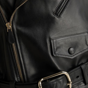 Manteau long en cuir véritable de haute qualité, style motard, avec ceinture et fermeture éclair, pour femme, vêtements d'hiver - Product Image 4