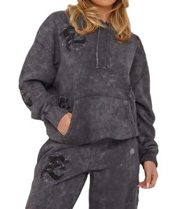 Conjunto Deportivo Gris para Mujer, Talla Grande, con Capucha, Manga Larga, Sudadera Informal con Bolsillos Laterales, Cintura Elástica, Corte Holgado - Product Image 3