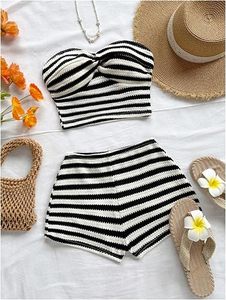 Conjunto de Dos Piezas Casual de Verano para Mujer, sin Tirantes, Transpirable, de Poliéster y Algodón, Top Corto y Pantalones Palazzo - Product Image 1