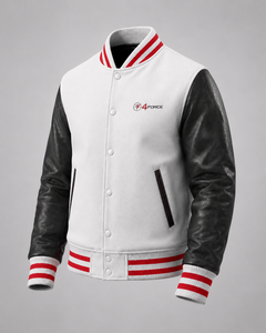 <b>Men</b> <b>White</b> Varsity <b>Jacket</b> With Black PU Leather Sleeves Embroidered Logo Front Button Closure Casual Autumn Wear Varsity <b>jacket</b> - Product Image 3