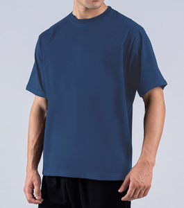 Camisetas azules lisas al por mayor de alta calidad, personalizadas para hombre, 100% algodón, extragrandes, de verano, con logotipo personalizado. - Product Image 1