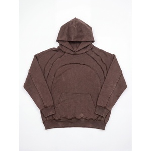 Custom <b>Men</b> Oversized Brown Hoodie Faded Acid Wash Look Exposed Stitching Seam Detail Raglan Sleeve Heavyweight Fleece <b>Pullover</b> - Product Image 6