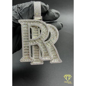 Pendentif personnalisé « RR » serti de diamants Moissanite, collier Hip Hop, bijoux scintillants, cadeau - Product Image 6