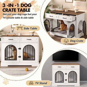 43.3\" Heavy Duty Indoor Dog <b>Crate</b> Furniture 2 <b>Storage</b> Drawers Medium Large Dog Kennel Side Doors Pet Houses Furniture for Dogs - Product Image 5