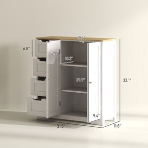 Armadio bagno moderno Freestanding 4 cassetti e 2 porte con ripiano regolabile bianco armadietto del bagno organizzatore - Product Image 3