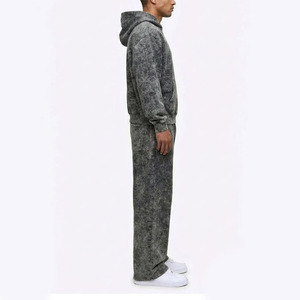 Conjunto de 2 Piezas con Logotipo Personalizado, Sudadera con Capucha y Pantalones Deportivos de Felpa Vintage Lavados con Ácido, Conjunto Deportivo Urbano de Alta Calidad - Product Image 3