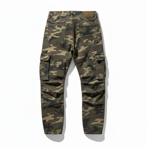 Pantalon cargo camouflage taille haute pour homme, coupe droite, plusieurs poches, style workwear en toile, fermeture boutonnée, idéal pour l'automne - Product Image 3