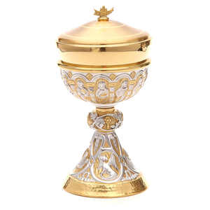 Ciboire en argent et or, personnalisé avec un motif gaufré - Calice martelé, fait main en laiton de haute qualité pour l'église. - Product Image 6