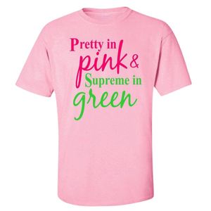 Camiseta Pretty in Pink Supreme en verde, camiseta de algodón de manga corta, top informal a la moda para mujer, ropa griega cómoda de verano - Product Image 1