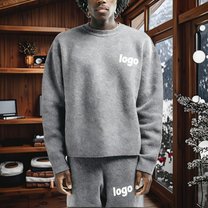 Ensemble jogging en laine tricotée à manches longues pour homme, avec logo personnalisé, pull en mohair brossé à col rond et pantalon de survêtement pour l'hiver - Product Image 2