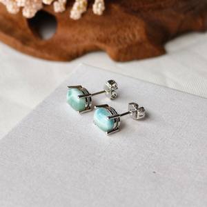 Pendientes ovalados de plata de ley 925 con larimar, pendientes de piedras preciosas naturales, joyería para mujer, regalo de Navidad para ella - Product Image 2