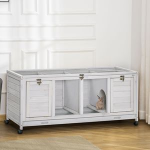 Casetta per Conigli in Legno Grigio Chiaro con Ruote, Cuccia per Animali Domestici da Interno con Divisori - Product Image 2